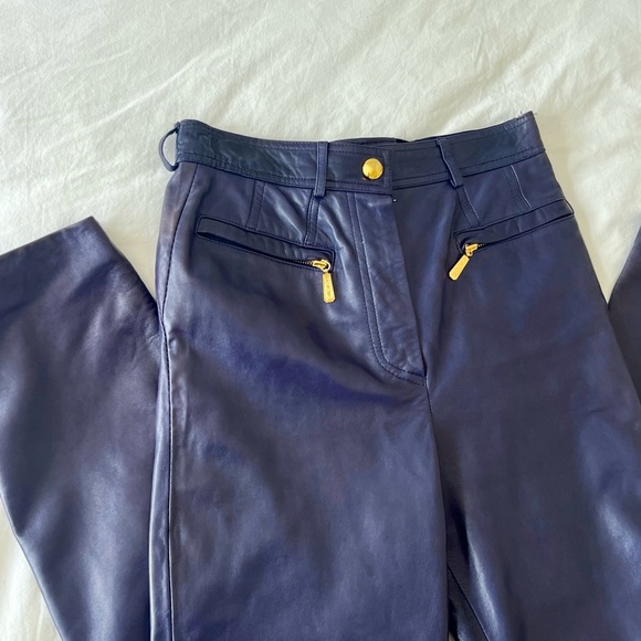 Rare Vintage 1980s Escada by Margaretha Ley Leather Pants - Eggplant (Size 34) - Picture 1 of 7